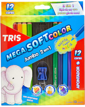LÁPIS DE COR TRIS MEGA SOFT JUMBO 12 CORES C/ APONTADOR