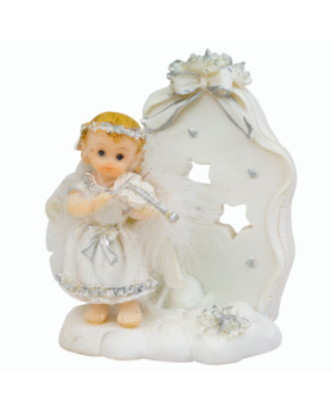 LEMBRANÇA ANJO CASTIÇAL COM VELA 10CM DE ALTURA