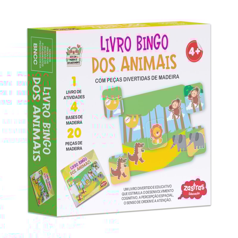 LIVRO BINGO DOS ANIMAIS COM PEÇAS DE MADEIRA