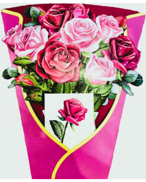 LIVRO CARTAO FLORES ROSA 3D