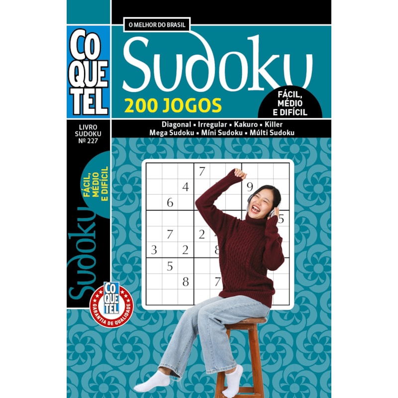 LIVRO COQUETEL SUDOKU 227: FÁCIL, MÉDIO E DIFÍCIL