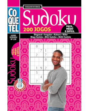 LIVRO COQUETEL SUDOKU 228: FÁCIL, MÉDIO E DIFÍCIL