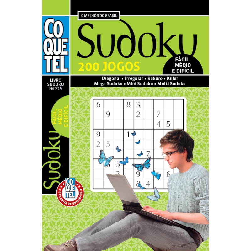 LIVRO COQUETEL SUDOKU 229: FÁCIL, MÉDIO E DIFÍCIL
