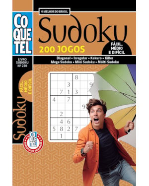 LIVRO COQUETEL SUDOKU 230 | 200 JOGOS: NÍVEIS FÁCIL, MÉDIO E DIFÍCIL