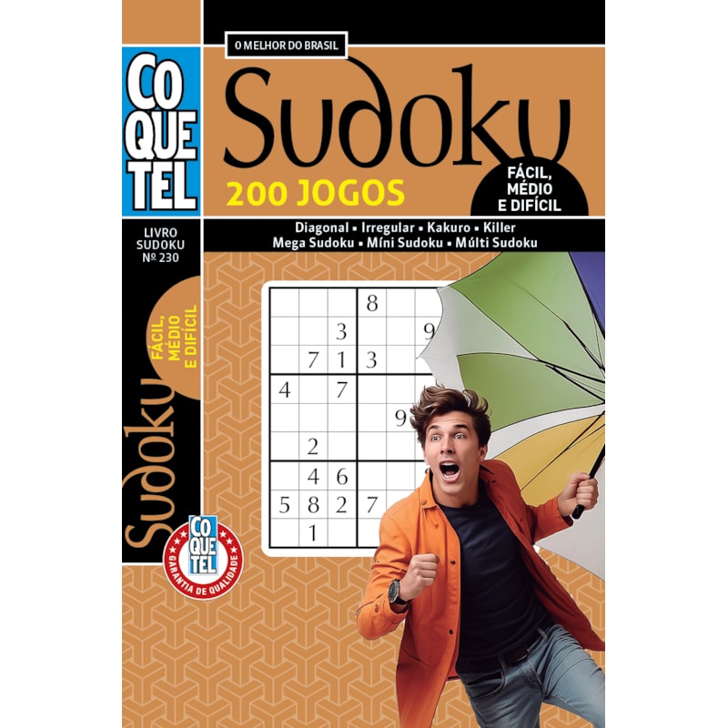 LIVRO COQUETEL SUDOKU 230 | 200 JOGOS: NÍVEIS FÁCIL, MÉDIO E DIFÍCIL