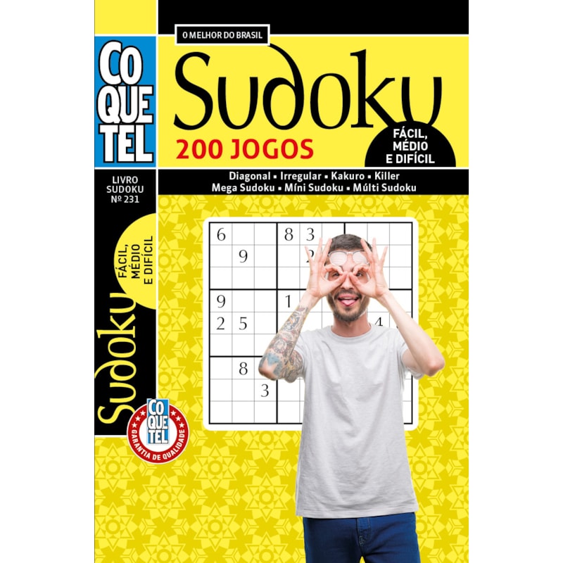 LIVRO COQUETEL SUDOKU 231 | 200 JOGOS: NÍVEIS FÁCIL, MÉDIO E DIFÍCIL