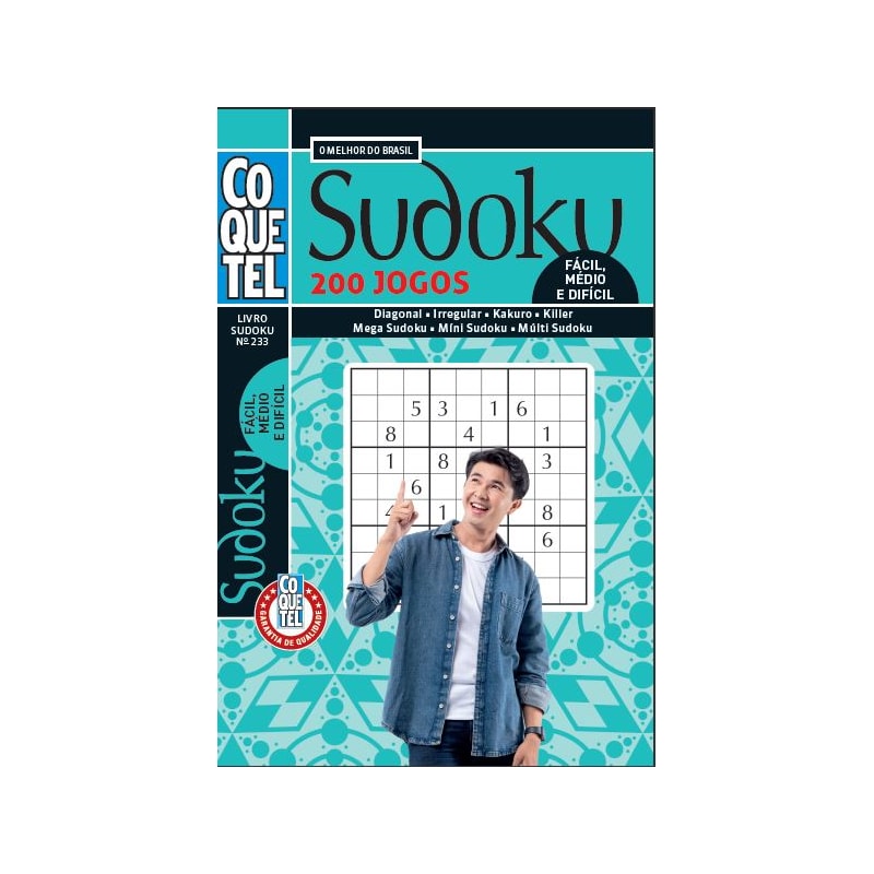 LIVRO COQUETEL SUDOKU 233 | 200 JOGOS: NÍVEIS FÁCIL, MÉDIO E DIFÍCIL