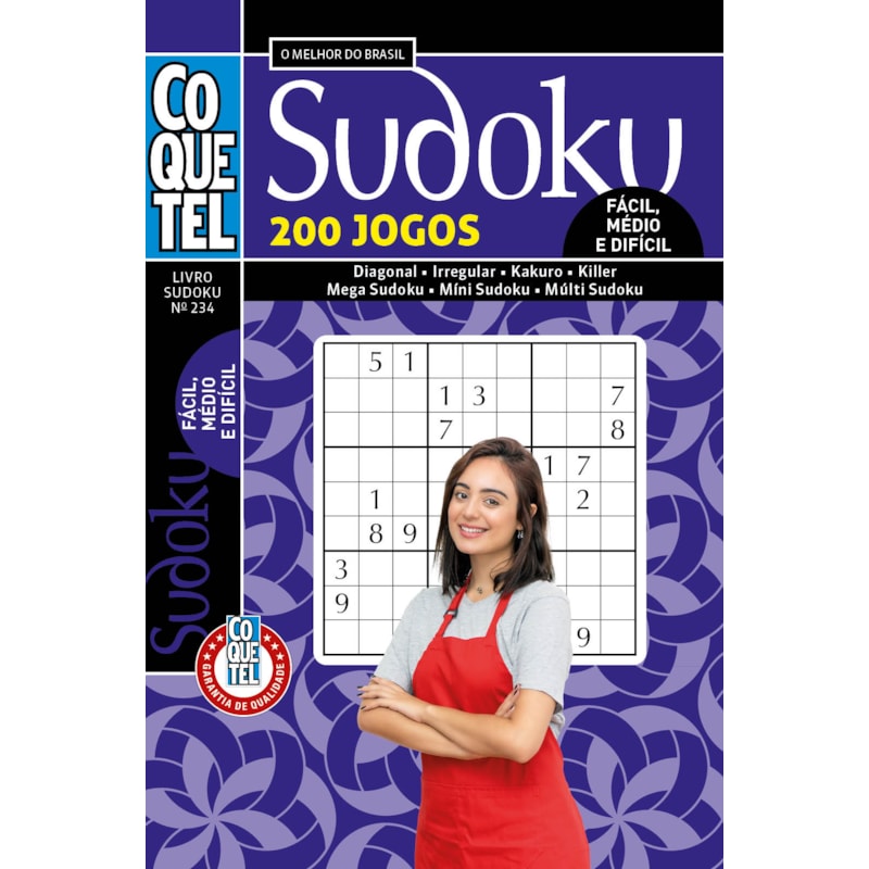 Livro coquetel sudoku 234: níveis fácil, médio e difícil