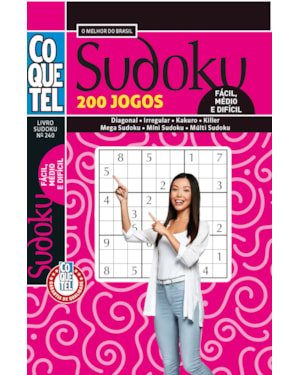 LIVRO COQUETEL SUDOKU 240: NÍVEIS FÁCIL, MÉDIO E DIFÍCIL