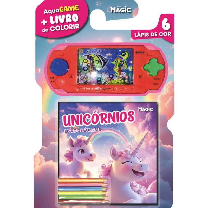 LIVRO DE COLORIR UNICÓRNIOS + AQUA GAME
