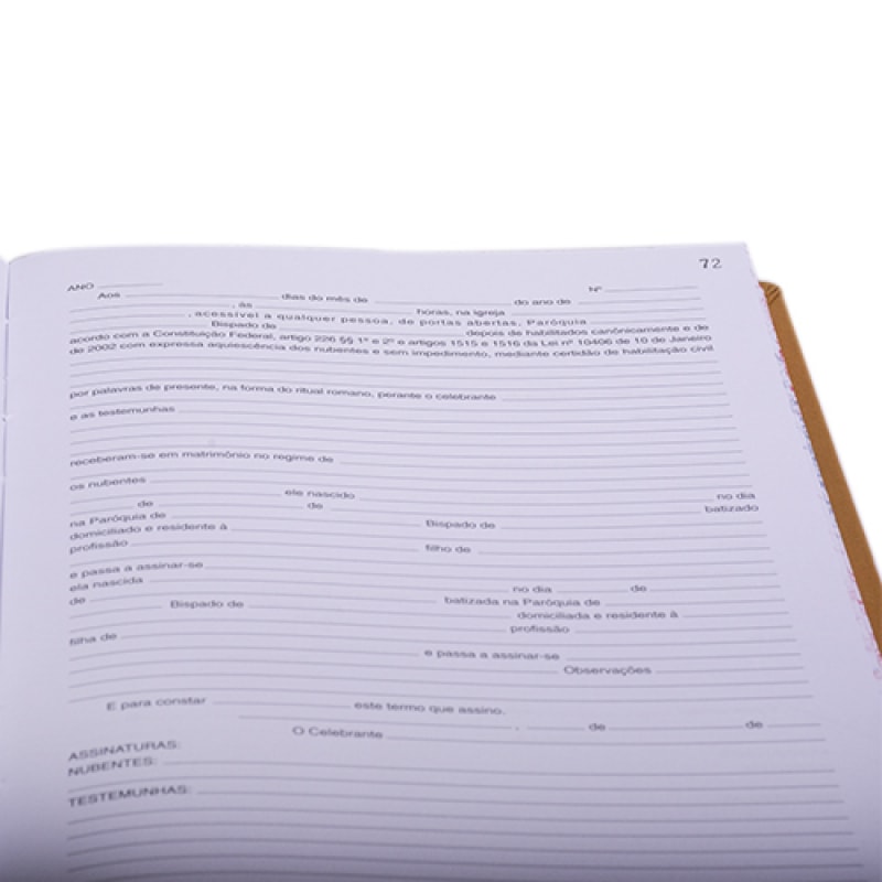 LIVRO DE REGISTRO CASAMENTO SEM ÍNDICE COM 200 FOLHAS  800 TERMOS - 22X32