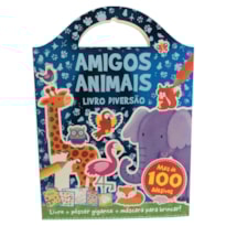 Livro diversão amigos animais: kit com 1 livro de colorir de 12 páginas + 2 folhas de adesivos + moldes + 1 pôster