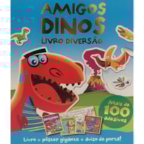 LIVRO DIVERSÃO: AMIGOS DINOS: 1 KIT COM 1 LIVRO DE COLORIR DE 12 PÁGINAS + 2 FOLHAS DE ADESIVOS + AVISO DE PORTA + 1 PÔSTER