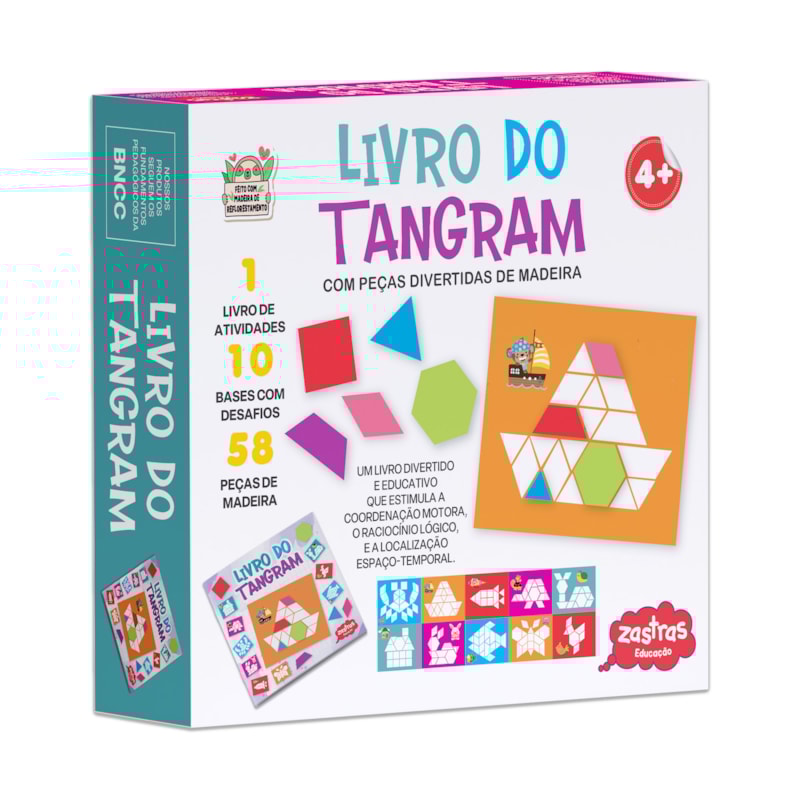 LIVRO DO TANGRAM COM PEÇAS DE MADEIRA