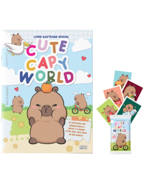 LIVRO ILUSTRADO CUTE CAPY WORLD: KIT ÁLBUM CORTESIA + 10 ENVELOPES (50 CROMOS)