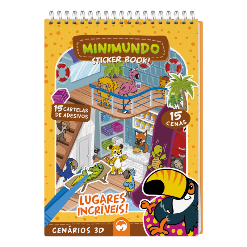 LUGARES INCRÍVEIS - MINIMUNDO STICKER BOOK: 15 CENÁRIOS, 15 CARTELAS DE ADESIVOS PARA COLAR E PINÇA PLÁSTICA