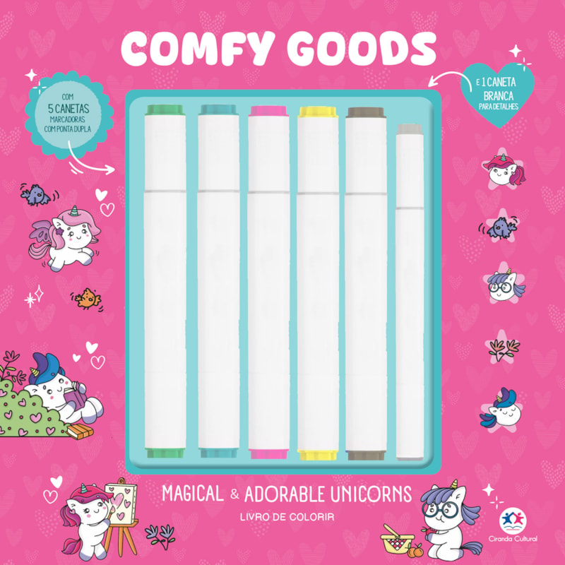 MAGICAL E ADORABLE UNICORNS - LIVRO DE COLORIR COM 6 MARCADORES