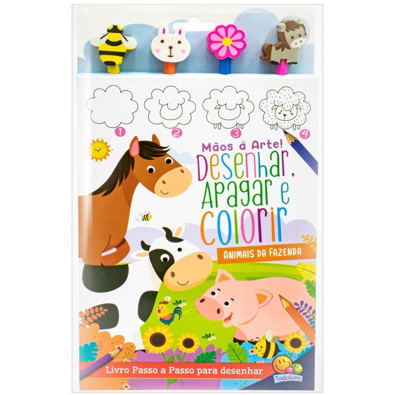 MÃOS À ARTE! DESENHAR, APAGAR E COLORIR: ANIMAIS DA FAZENDA