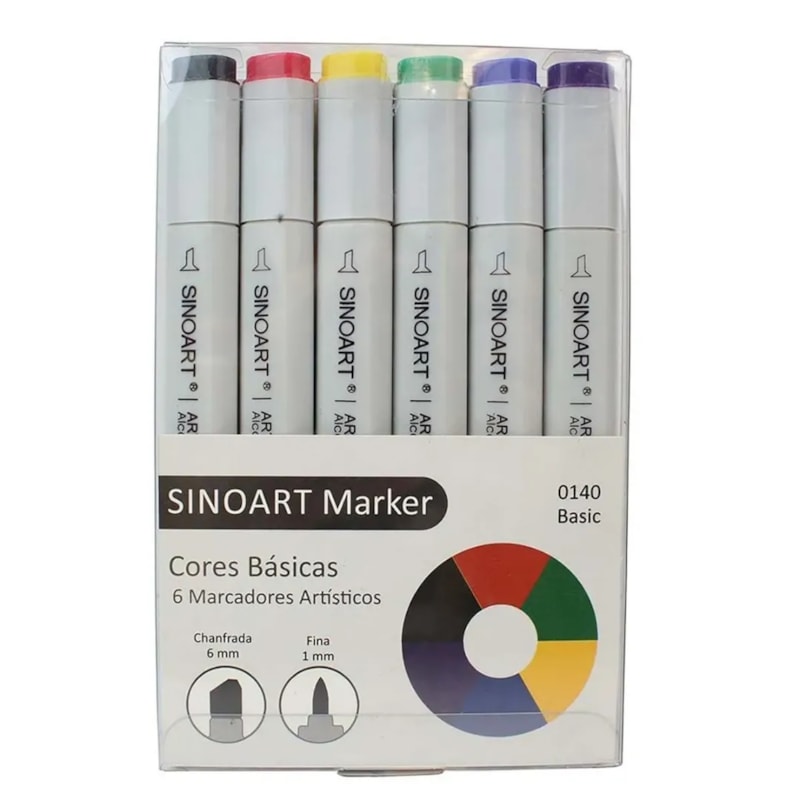MARCADORES ARTÍSTICOS C/ 6 CORES = CORES BÁSICAS