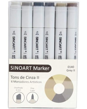 MARCADORES ARTÍSTICOS C/ 6 CORES TONS DE CINZA