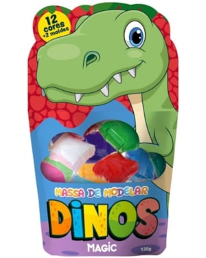 MASSA DE MODELAR 12 CORES 2 MOLDES DINO