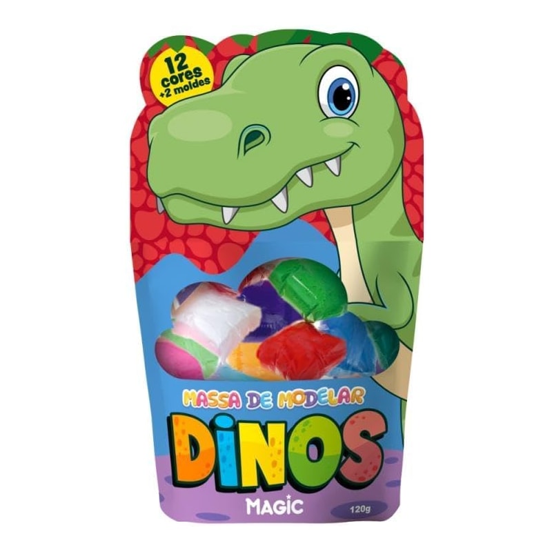 MASSA DE MODELAR 12 CORES 2 MOLDES DINO