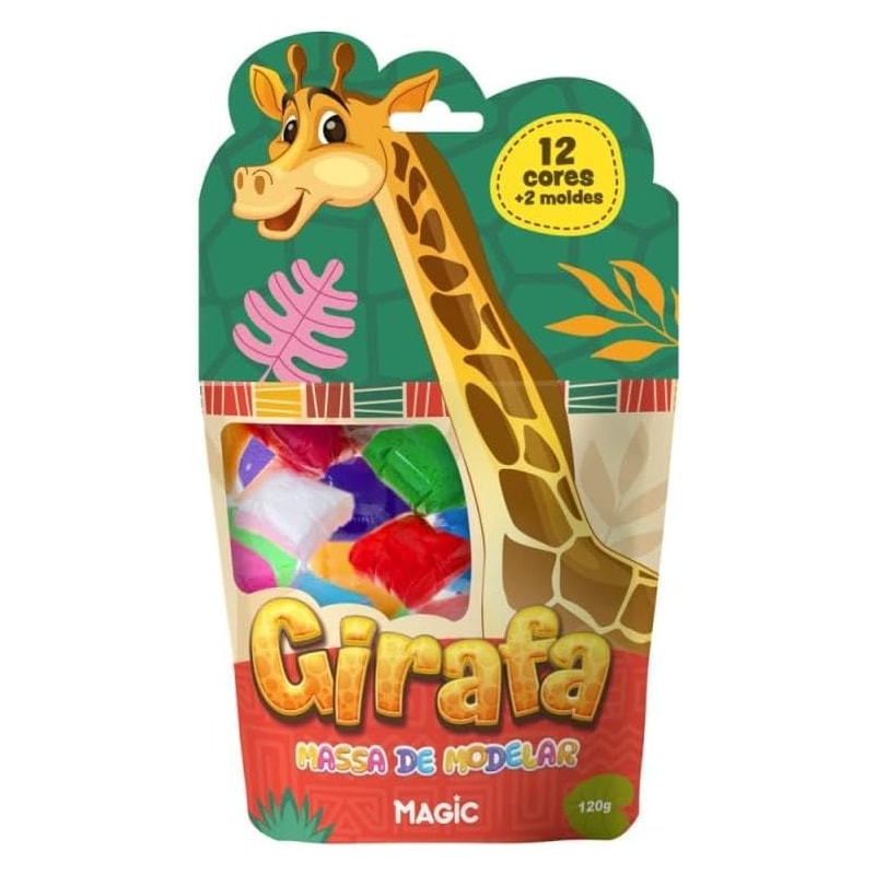 MASSA DE MODELAR 12 CORES 2 MOLDES GIRAFA