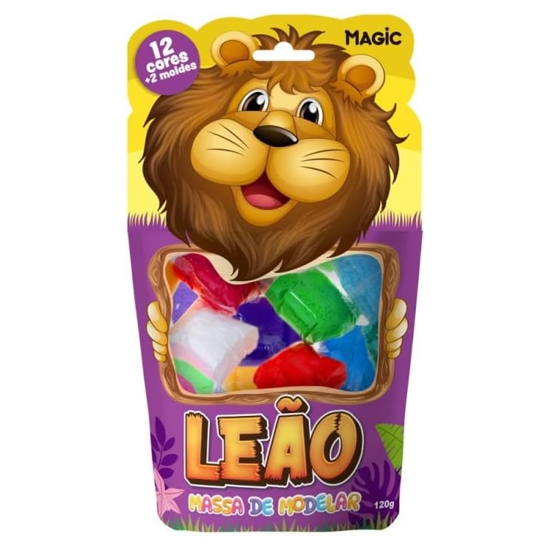 MASSA DE MODELAR 12 CORES 2 MOLDES LEÃO
