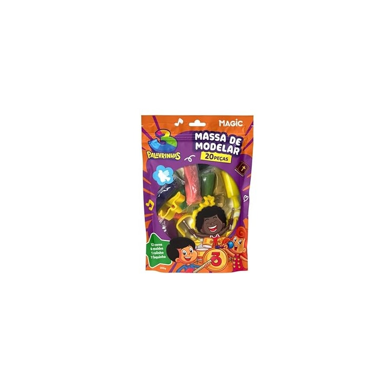 MASSA DE MODELAR 12 CORES  6 MOLDES 1 ROLINHO 1 FAQUINHA 3 PALAVRINHAS