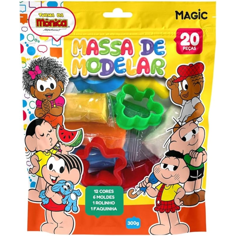 MASSA DE MODELAR - 12 CORES, 6 MOLDES, 1 ROLINHO E 1 FAQUINHA  - TURMA DA MÔNICA