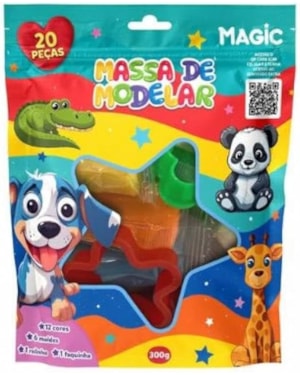 MASSA DE MODELAR 12 CORES 6 MOLDES 2 ITENS - ANIMAIS