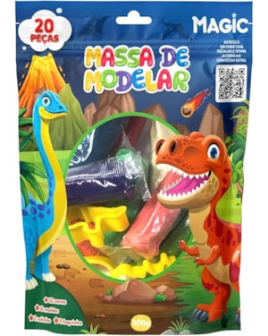 MASSA DE MODELAR 12 CORES 6 MOLDES 2 ITENS - DINOS