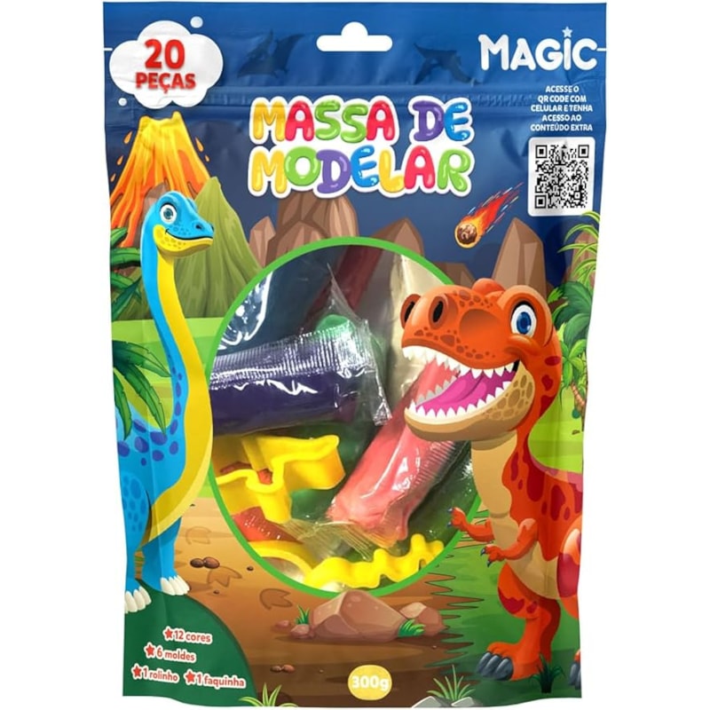 MASSA DE MODELAR 12 CORES 6 MOLDES 2 ITENS - DINOS