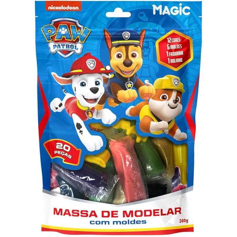MASSA DE MODELAR 12 CORES 6 MOLDES 2 ITENS - PATRULHA CANINA - PACOTE AZUL