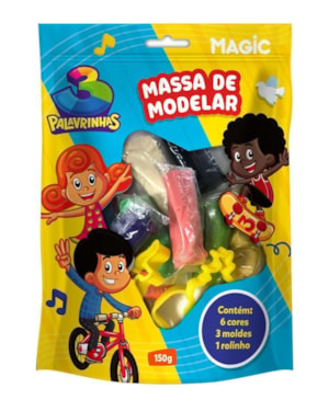 MASSA DE MODELAR 6 CORES 3 MOLDES 1 ROLINHO - 3 PALAVRINHAS - 150 G