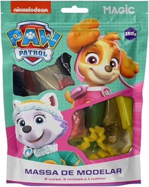 MASSA MODELAR PATRULHA CANINA PARA MENINAS - 6 CORES, 3 MOLDES E 1 ROLINHO