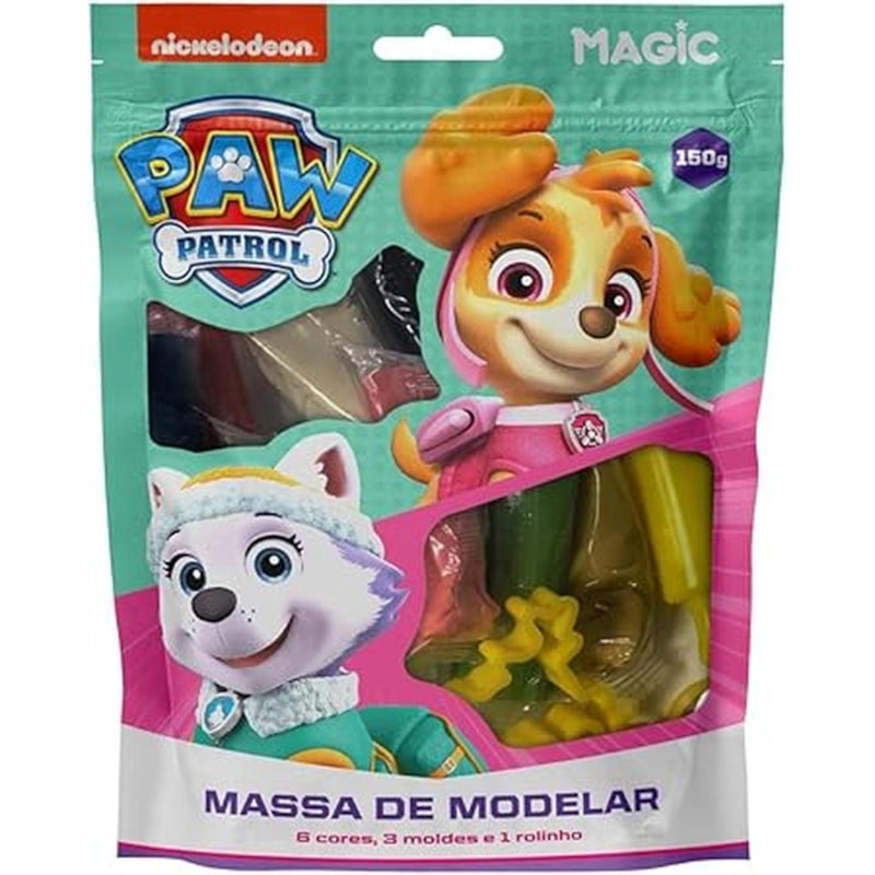 MASSA MODELAR PATRULHA CANINA PARA MENINAS - 6 CORES, 3 MOLDES E 1 ROLINHO