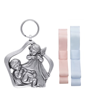 MEDALHÃO DE BERÇO ANJO E BEBÊ PRATA VELHA