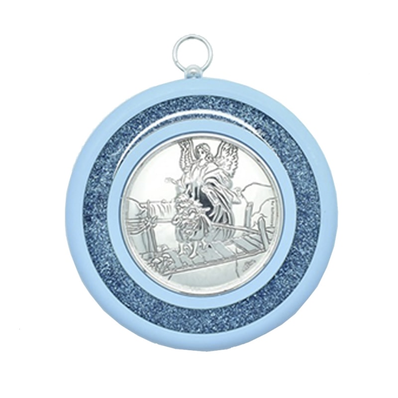MEDALHÃO DE BERÇO ANJO NA PONTE - 8,5CM DE ALTURA - AZUL