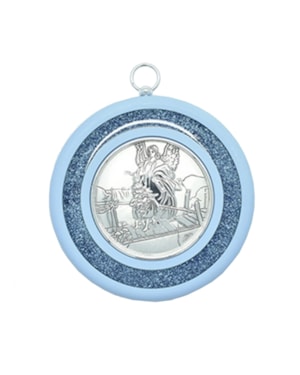 MEDALHÃO DE BERÇO ANJO NA PONTE - 8,5CM DE ALTURA - AZUL