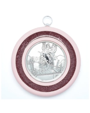 MEDALHÃO DE BERÇO ANJO NA PONTE 8,5CM DE ALTURA ROSA