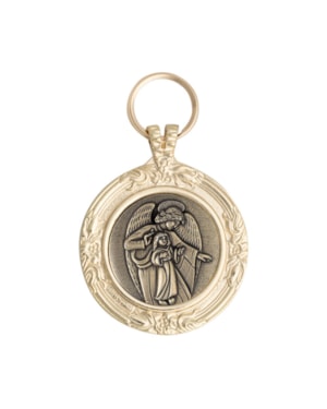 MEDALHÃO DE BERÇO ANJO PROTETOR DOURADO COM OURO VELHO