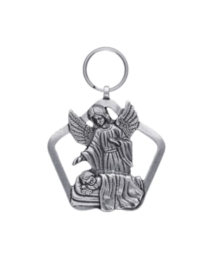 MEDALHÃO DE BERÇO ANJO PROTETOR PRATA VELHA