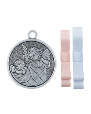 MEDALHÃO DE BERÇO ANJO PROTETOR PRATA VELHA