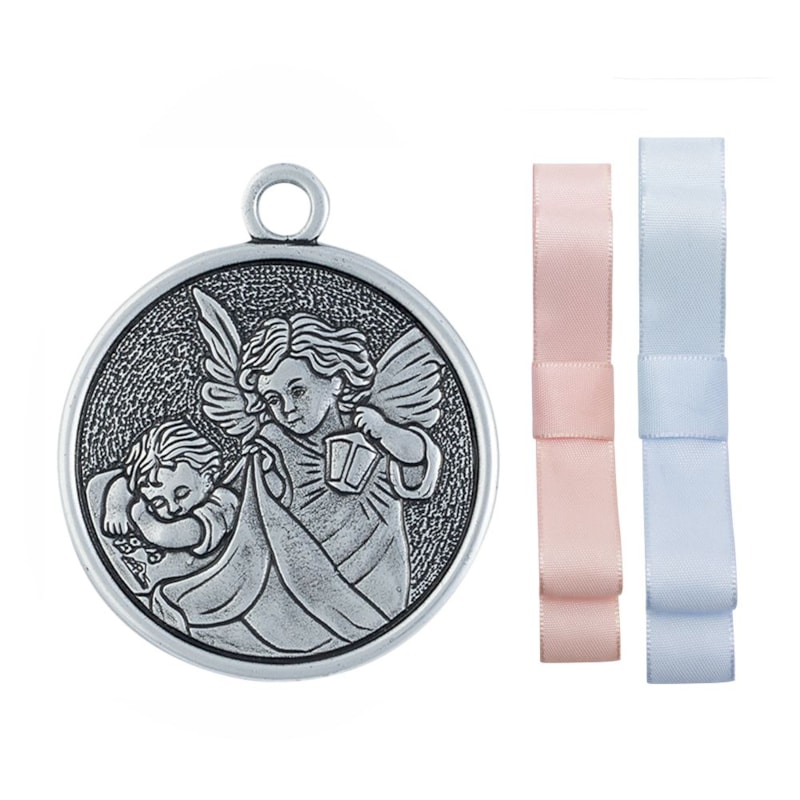 MEDALHÃO DE BERÇO ANJO PROTETOR PRATA VELHA