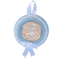 MEDALHÃO DE BERÇO AZUL DETALHE PRATA MENINO 8CM DE ALTURA