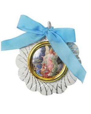 MEDALHÃO DE BERÇO ITALIANO AZUL ANJO DA GUARDA 7,5CM