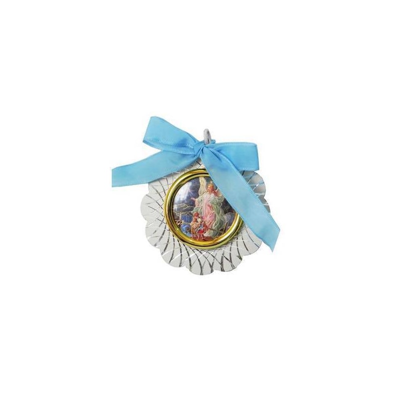 MEDALHÃO DE BERÇO ITALIANO AZUL ANJO DA GUARDA 7,5CM