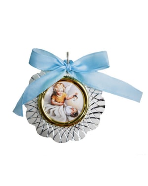 MEDALHÃO DE BERÇO ITALIANO AZUL ANJO ZELADOR 7,5CM