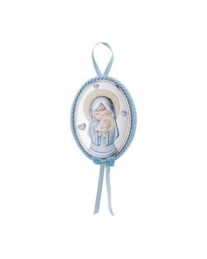 MEDALHÃO DE BERÇO ITALIANO MAEZINHA PRATA AZUL 9,5X12CM